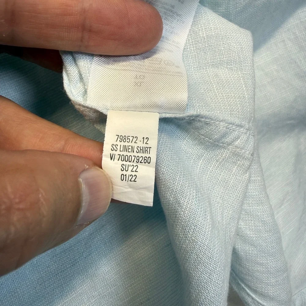 Banana Republic Linen Shirt XL Blue Coastal Beach Resort Summer Camp Collar Slim